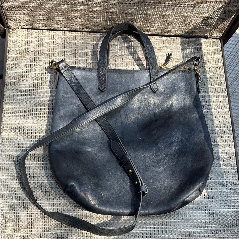 Madewell Dark Navy Leather Crossbody Tote